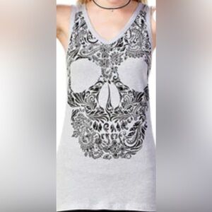 Vocal Gray Skull Graphic Tank Top